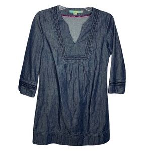 BODEN Cotton Blue Denim 3/4 Sleeve Dress Size 6